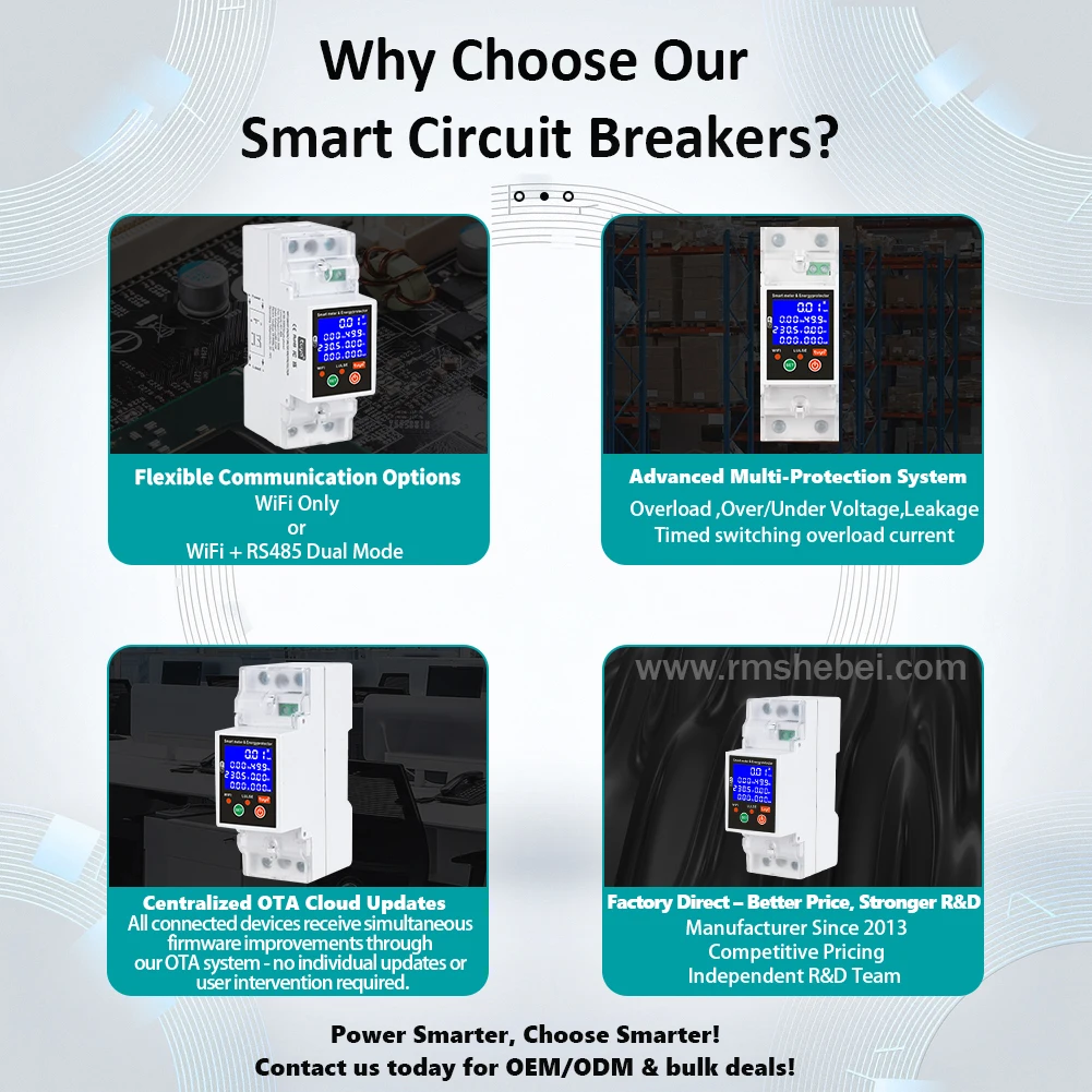 RMshebei RS-485 Tuya Smart Circuit Breaker 80A 220V Voltage Relay Automatic Switch Leakage Overload WiFi Smart Life Power Meter