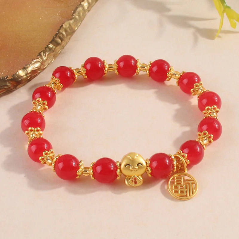 Chinese Style 2025 Cute Snake Red Beaded Bracelet for Women Chain Pendant Bracelets Blessing New Year Jewelry Gift