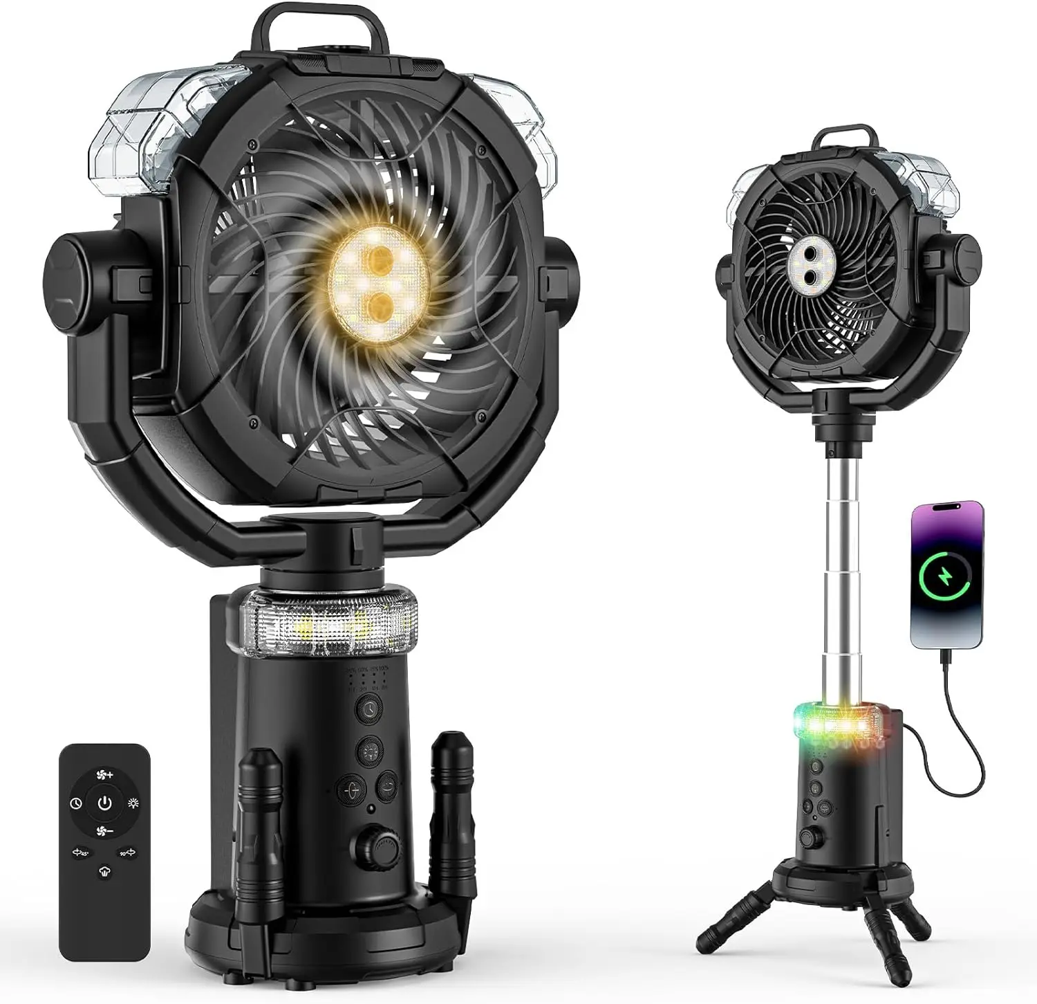 Camping Fan Rechargeable 330ml Portable Misting Fan 20000mah  Remote Hook Oscillating Floor Outdoor Fan  2 Spray Mister