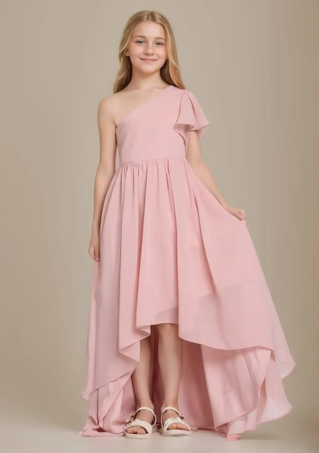 فستان وصيفة العروس للفتيات الصغيرات بكتف واحد فساتين فتاة الزهور للأطفال غير متماثلة لحفلات الزفاف وحفلات التخرج فساتين للفتيات