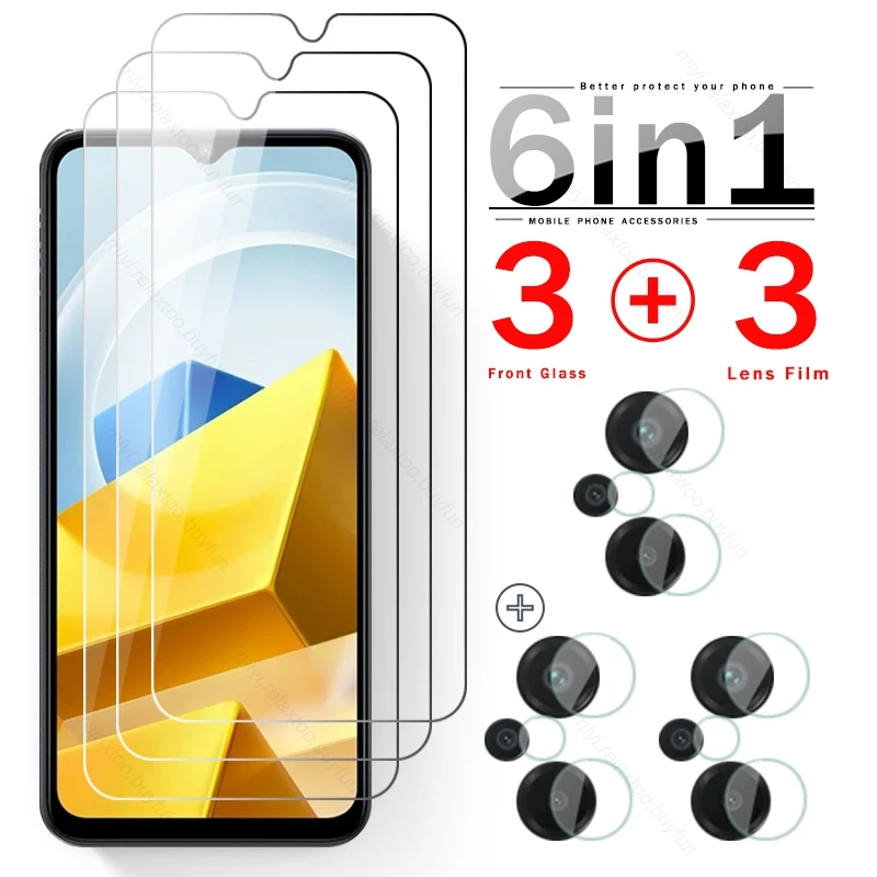 For Poco M5 Glass 6 In 1 Camera Protective Glass On Poko Poxo Little M5 M 5 5M M5Poco PocoM5 Screen Protector Film Guard Cover