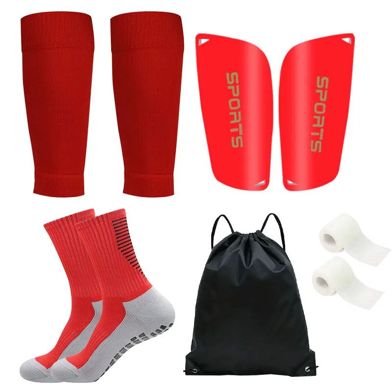 5PCS Set Teenagers Football Bag Soccer Socks Grip Men Sport Socks Soccer Leg Cover  Shin Pads Soccer Training Shank Board Bandag