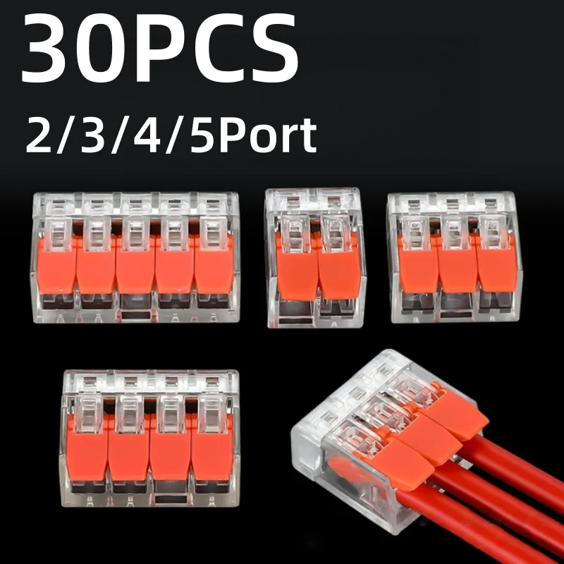 30pcs Set of Orange Combination Cable Connectors 2-Port/3-Port/4-Port/5-Port Quick Cable Electrical Sheath Connection Terminals