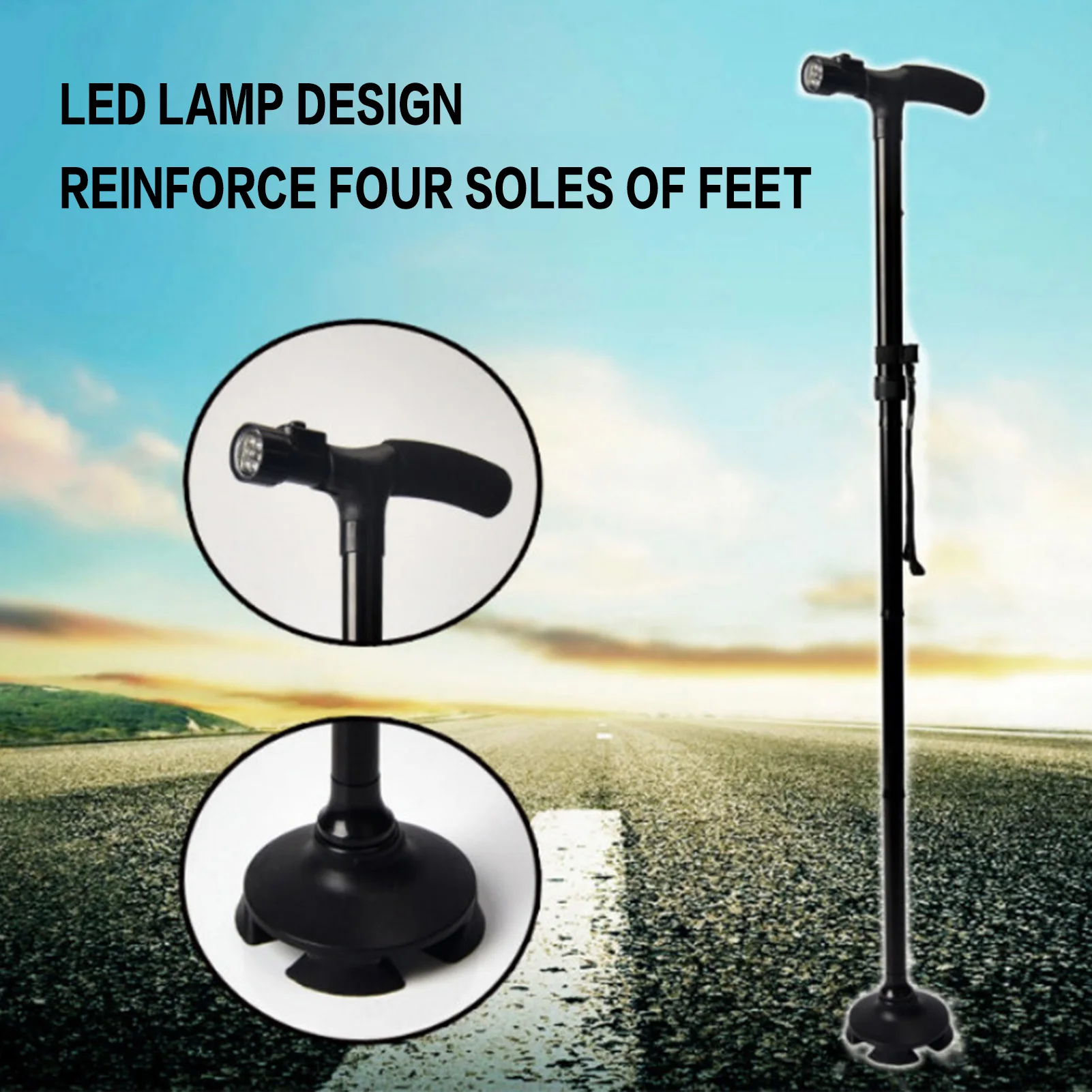 

Outdoor Camping Alpenstock Collapsible Walking Stick With LED Light Anti Slip Hiking Poles For Camping Hiking Outing Skiing