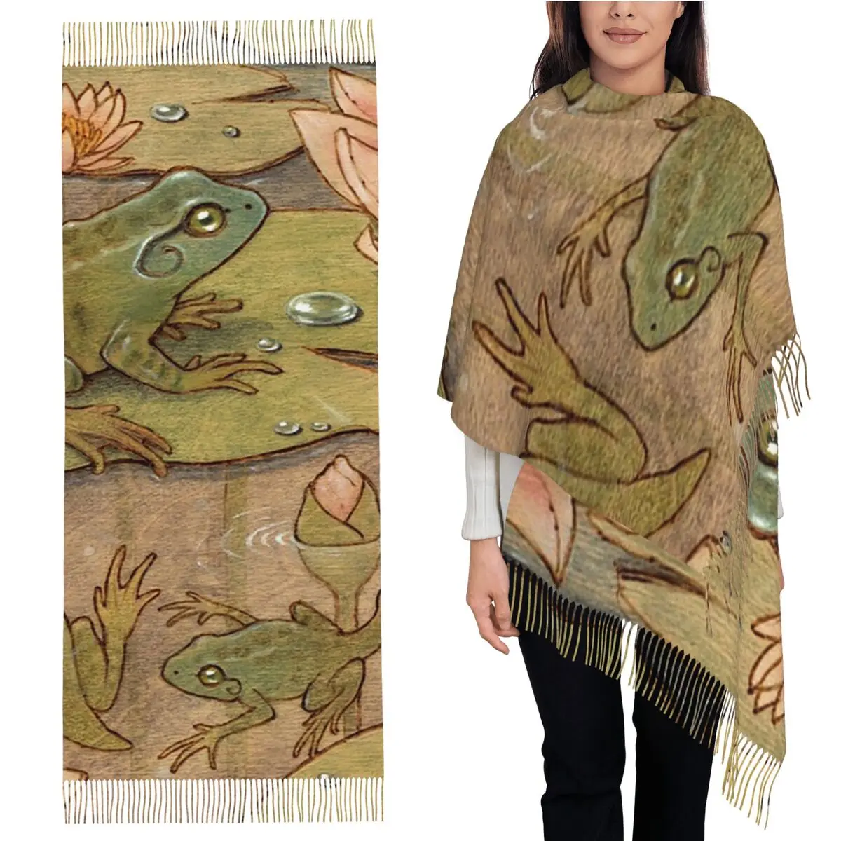 

Metamorphosis Шарф-лягушка Шарфы с кисточками для женщин Мягкие теплые шали и накидки Длинная осенне-зимняя шаль