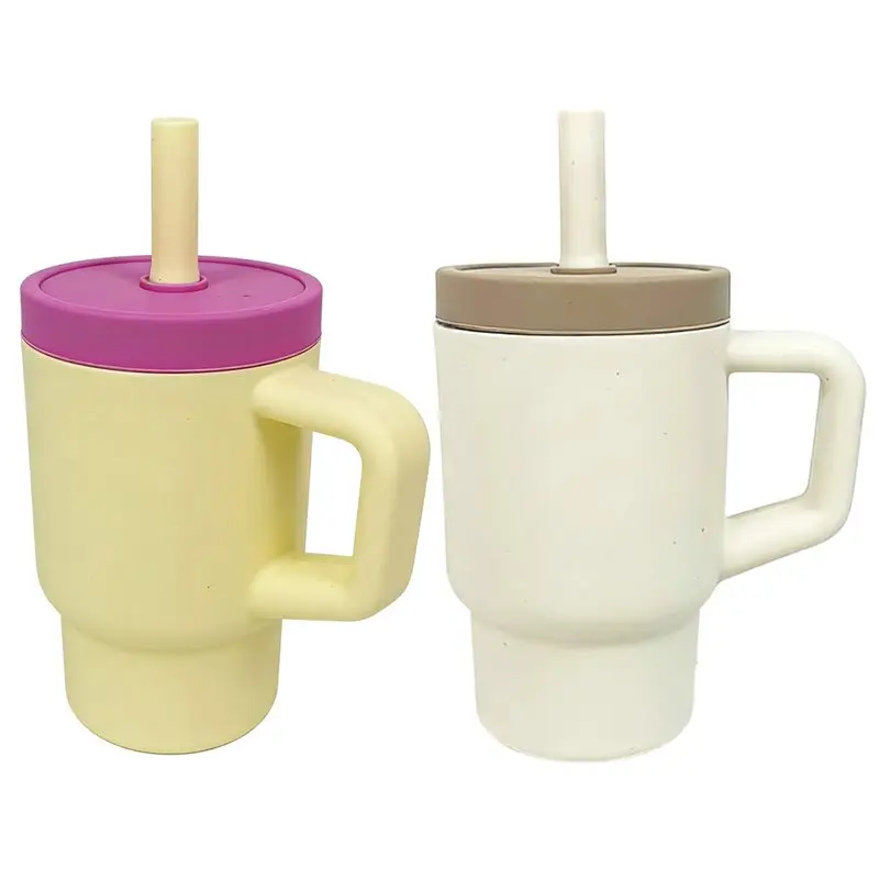 

LNHF Mini Car Cup 12 Oz Silicone Cup With Straw And Handle, Spill-Proof Training Cups, Easy To Clean 2 Pack
