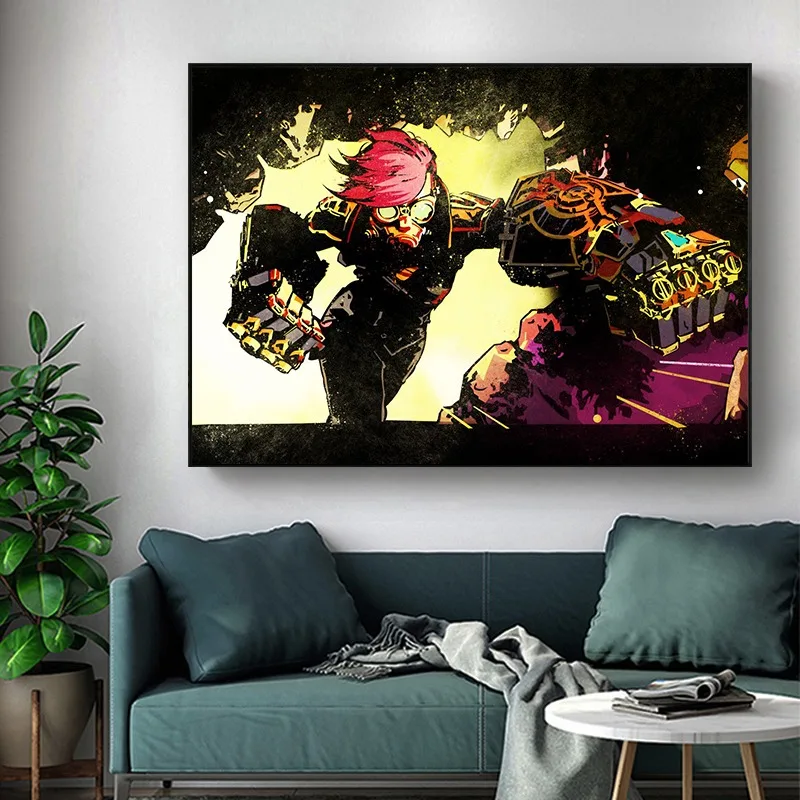 Graffiti Style Arcane Anime Poster Jinx Vi Mel Ekko Cartoon Character Vintage Canvas Painting Game Wall Art for Home Decor Gift