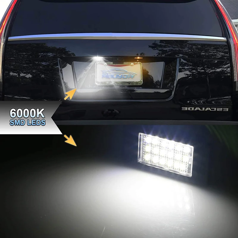 2x LED License Plate Lights for 2015-2020 Chevy Suburban Tahoe GMC Yukon Cadillac Escalade ESV Rear Tag Lamp Assembly