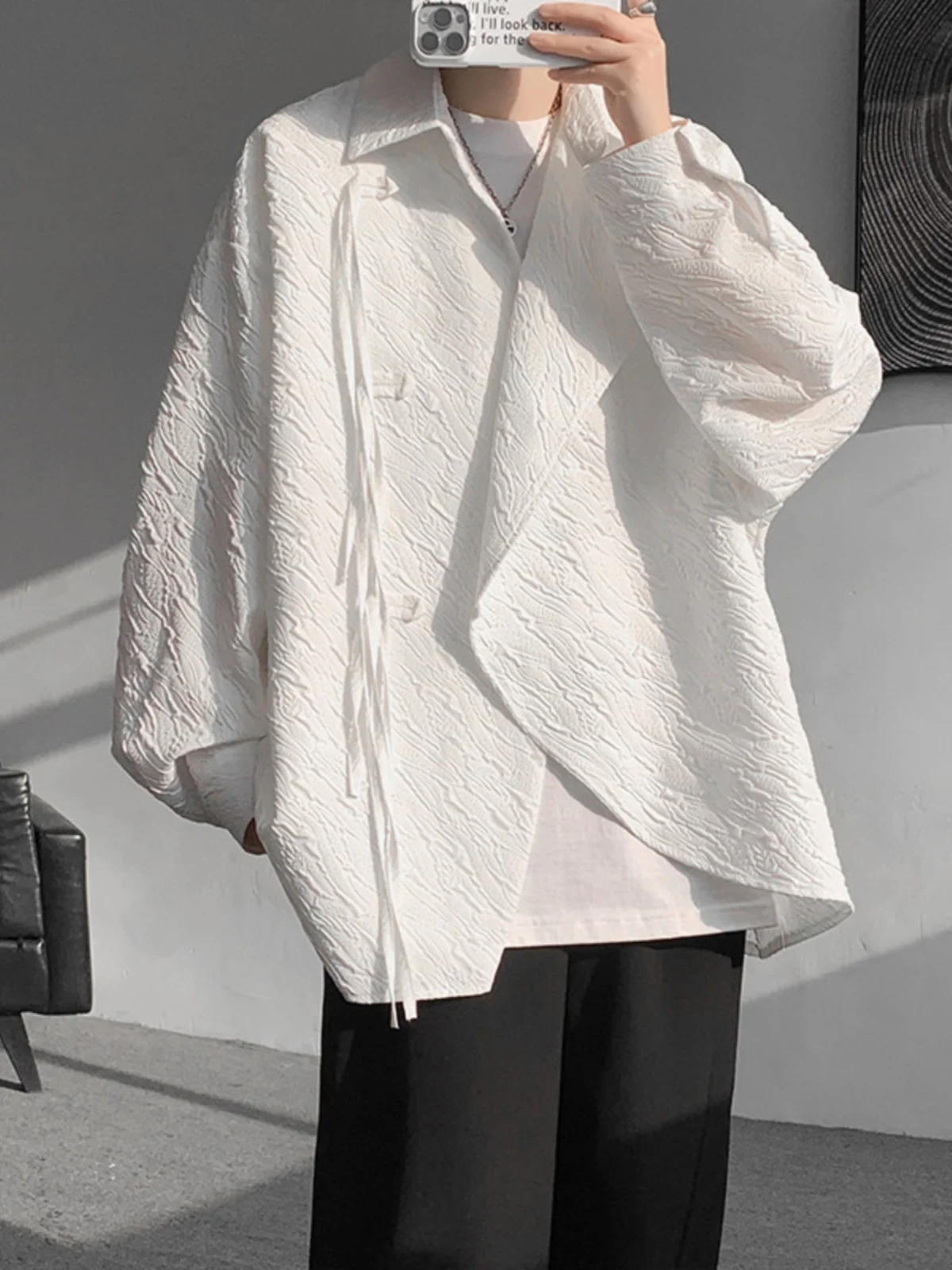 

Новый китайский Sle Long Sve White irt Мужская весенняя повседневная текстура хаме Высококачественная повседневная верхняя одежда Модный большой размер