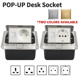 Floor Electrical Outlet Pop Up Kitchen Countertop Waterproof Sockets Pop Out Receptacle Stainless Steel Box Golden Cover 15A