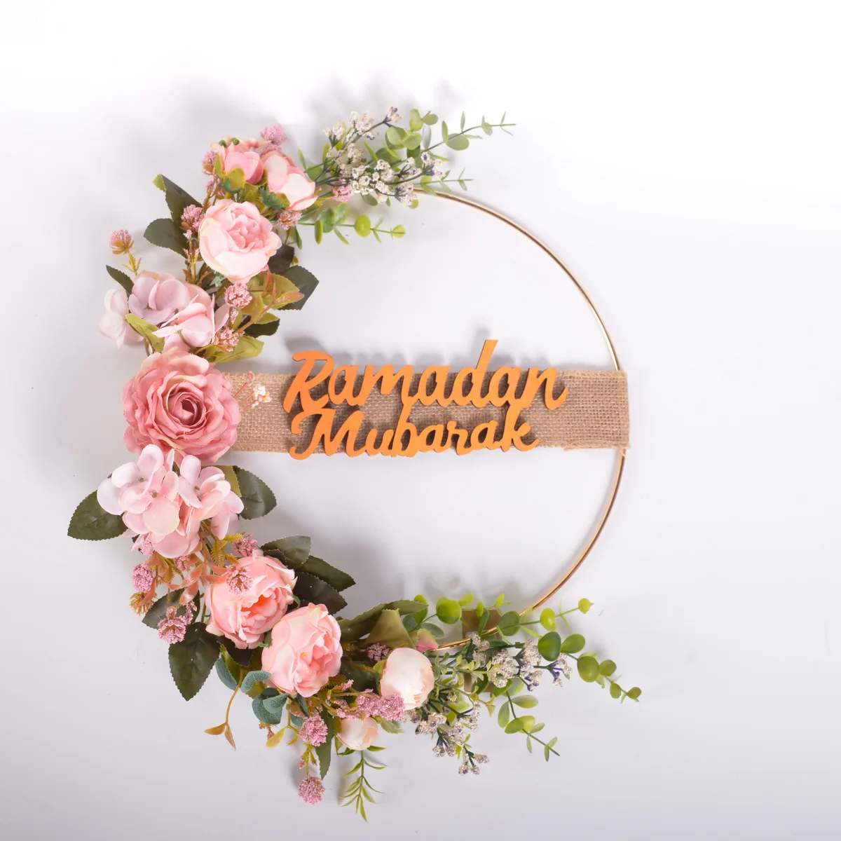 Cilected Ramadan Door Wreath Artificial Rose Flowers Spring Hanging Wreath Islam Mubarak For Front Door Decoration