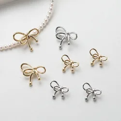 4PCS Dainty Bow shape beads Jewelry Making Bracelet Necklace Supplies Pendant DIY Brass 14k Gold Plated Accessories