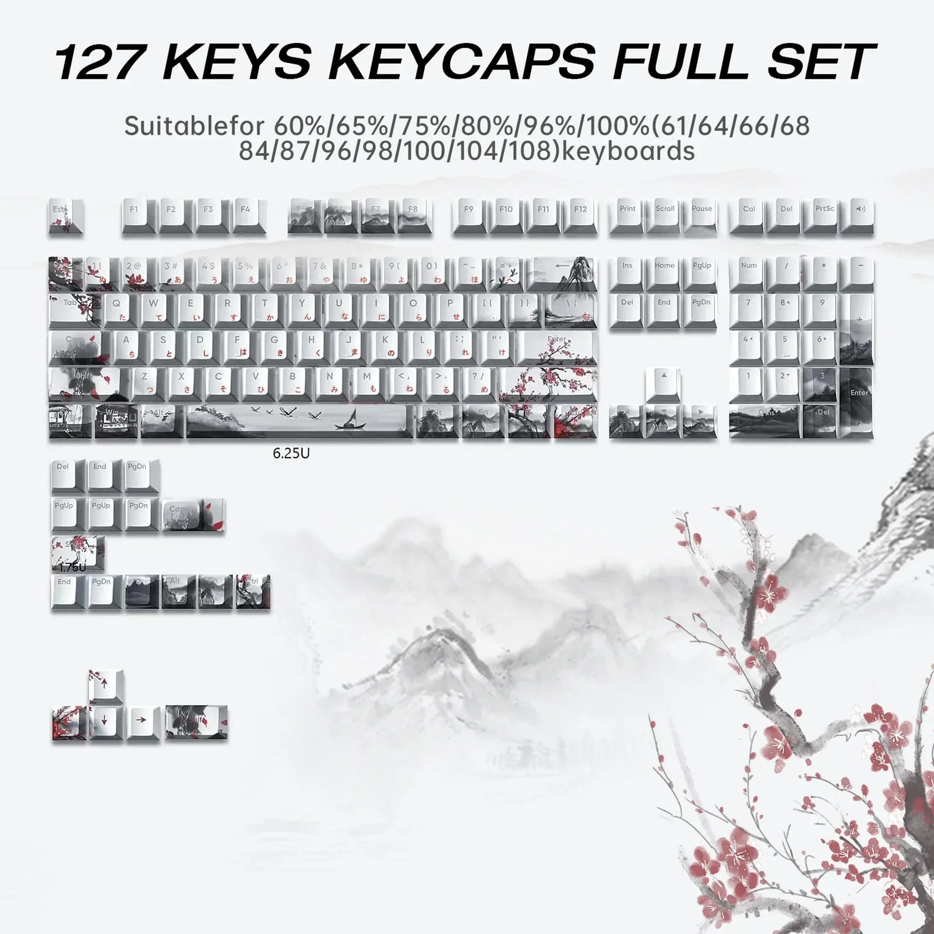 Ink and wash antique keyboard PBT original lettering character translucent Japanese text keycap