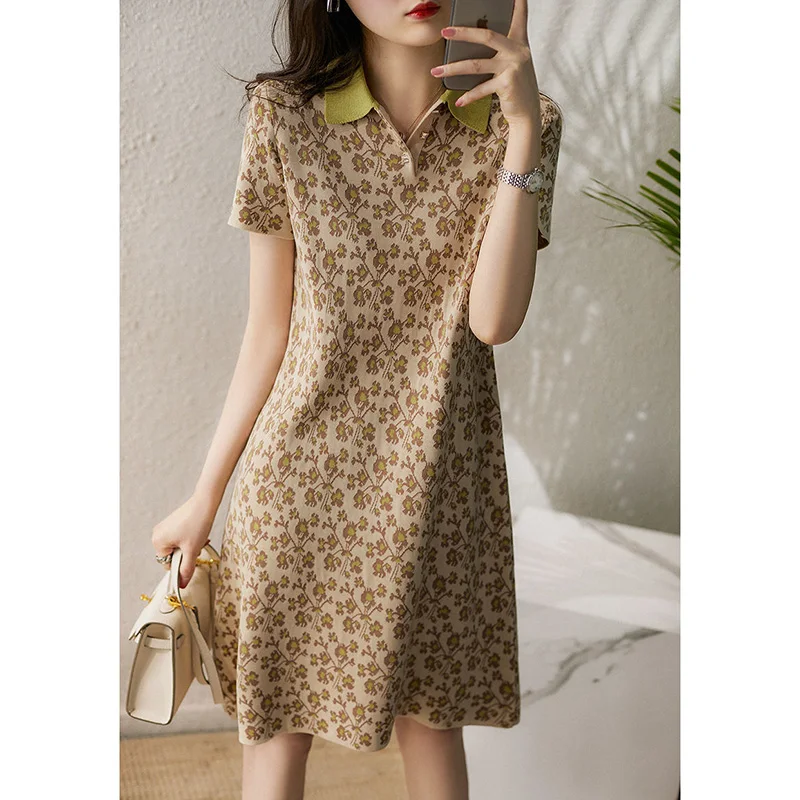 Fashion Lapel Printed Button Spliced Loose Korean Mini Dress Women Clothing Summer New Oversized Short Sleeve Floral Dress