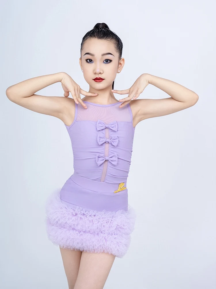 Nuevo vestido de actuación de baile latino, trajes de práctica para niñas, Top sin mangas, falda de encaje, ropa de competición latina Samba Chacha DN21814