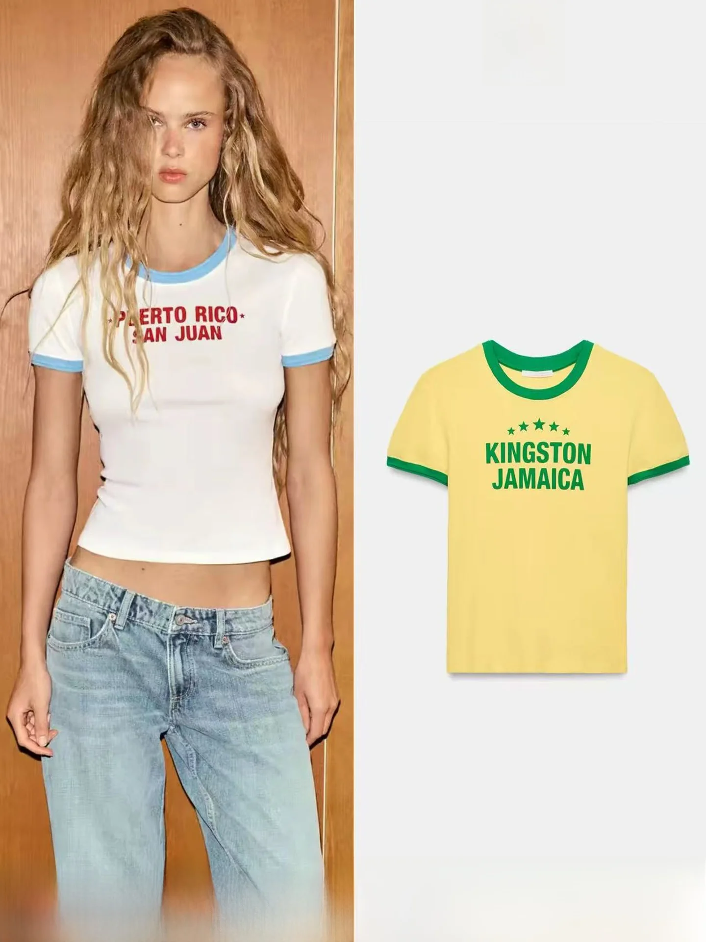 Summer 2026 Women's Retro American Color Block Letter Print Pure Cotton Short Sleeve T-Shirt Casual Style round Neck Short Le...
