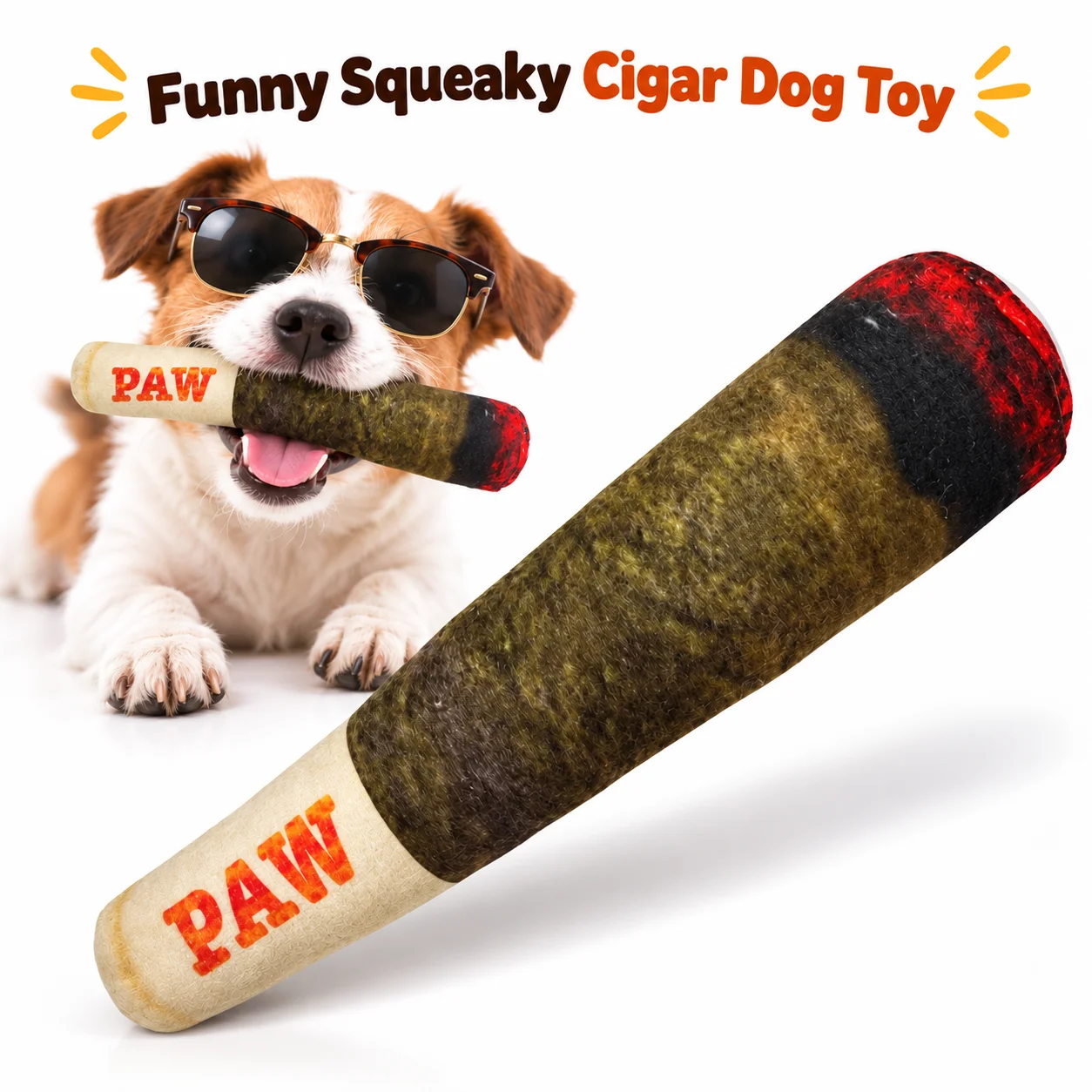 Funny Cigar Squeaky Dog Toy Soft Plush Interactive Chew Toy for Small Medium Dogs Puppy Indoor Play Funny Pet Photo Prop Gift