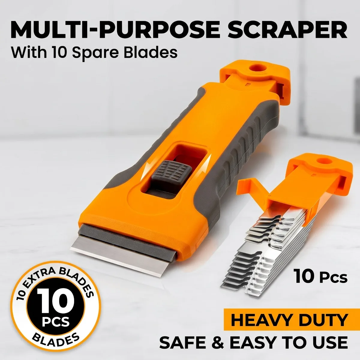 Multi Purpose Stove Cleaning Scraper Tool with 10 Spare Metal Blades Heavy Duty Cooktop Paint Grout Adhesive Remover Knife