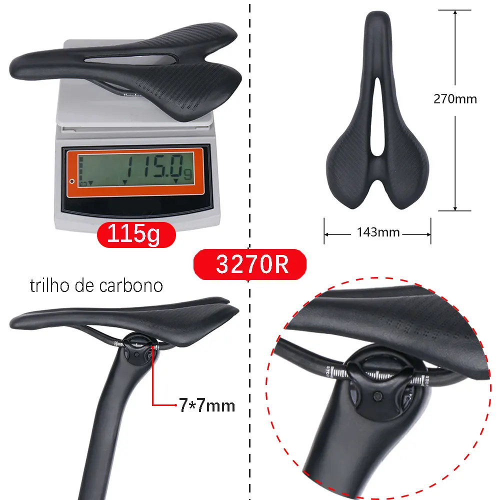 ELITAONE Carbon Saddle Road Bike MTB 270x143mm Super Light Leather 115g Bicycle Seat