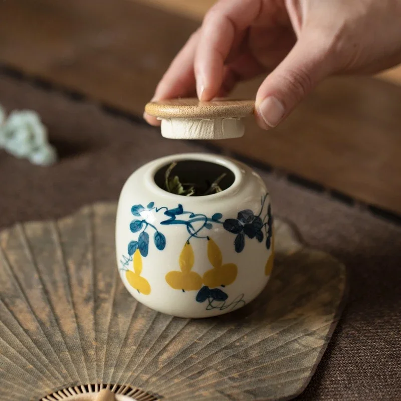 Hand Painted Tea Caddy Ceramic Airtight Chinese Retro Tea Storage Box Moisture Proof Small Size