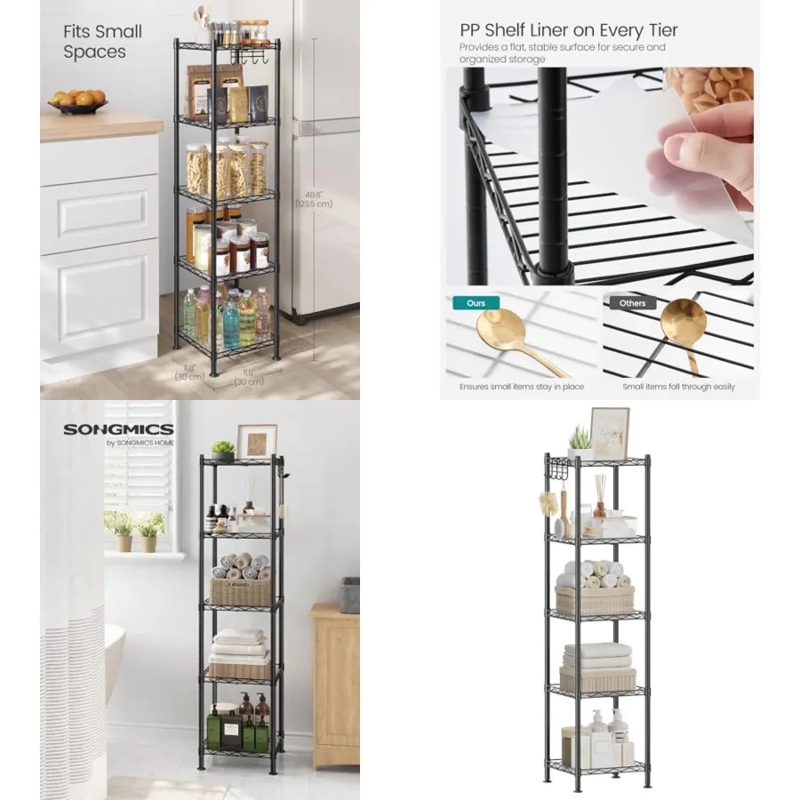 

5-Tier Bathroom Shelf, Storage Rack for Small Space, 5, Removable Hook, Extendable Design, and Translucent ULGR23BK