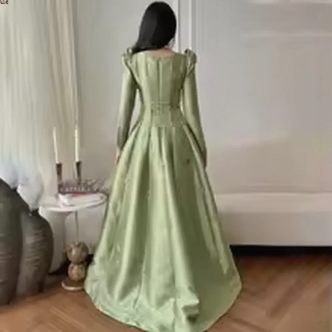 فستان حفلة موسيقية نسائي رائع مخصص مكشكش مثير بأكمام طويلة ساحر على شكل حرف a بطول الأرض فستان الحفلات مطرز بالخرز ثوب مسائي