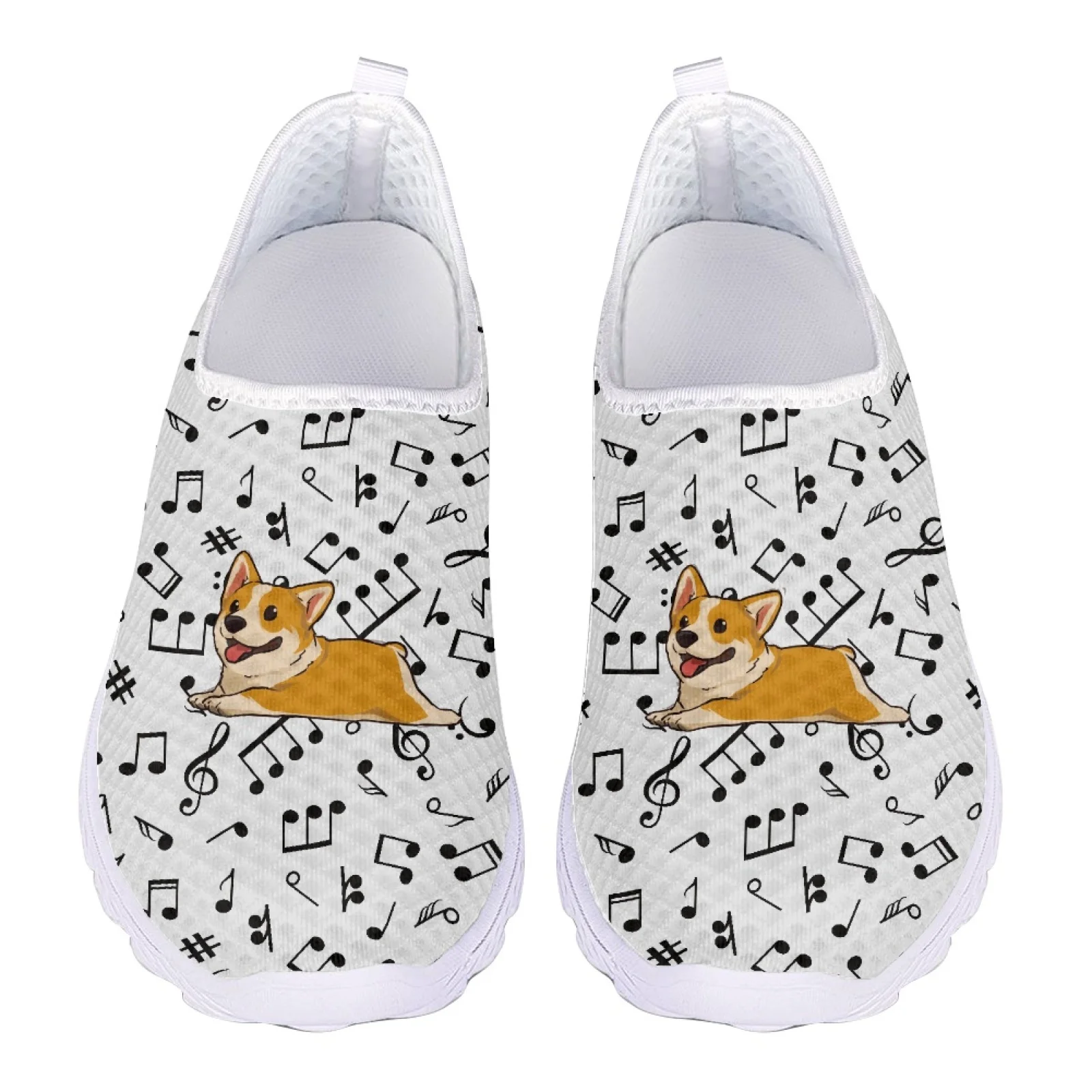 

Музыкальная нота Мопс с принтом собаки, летние легкие лоферы на плоской подошве, женская спортивная повседневная обувь, сетчатые женские кроссовки, женская обувь