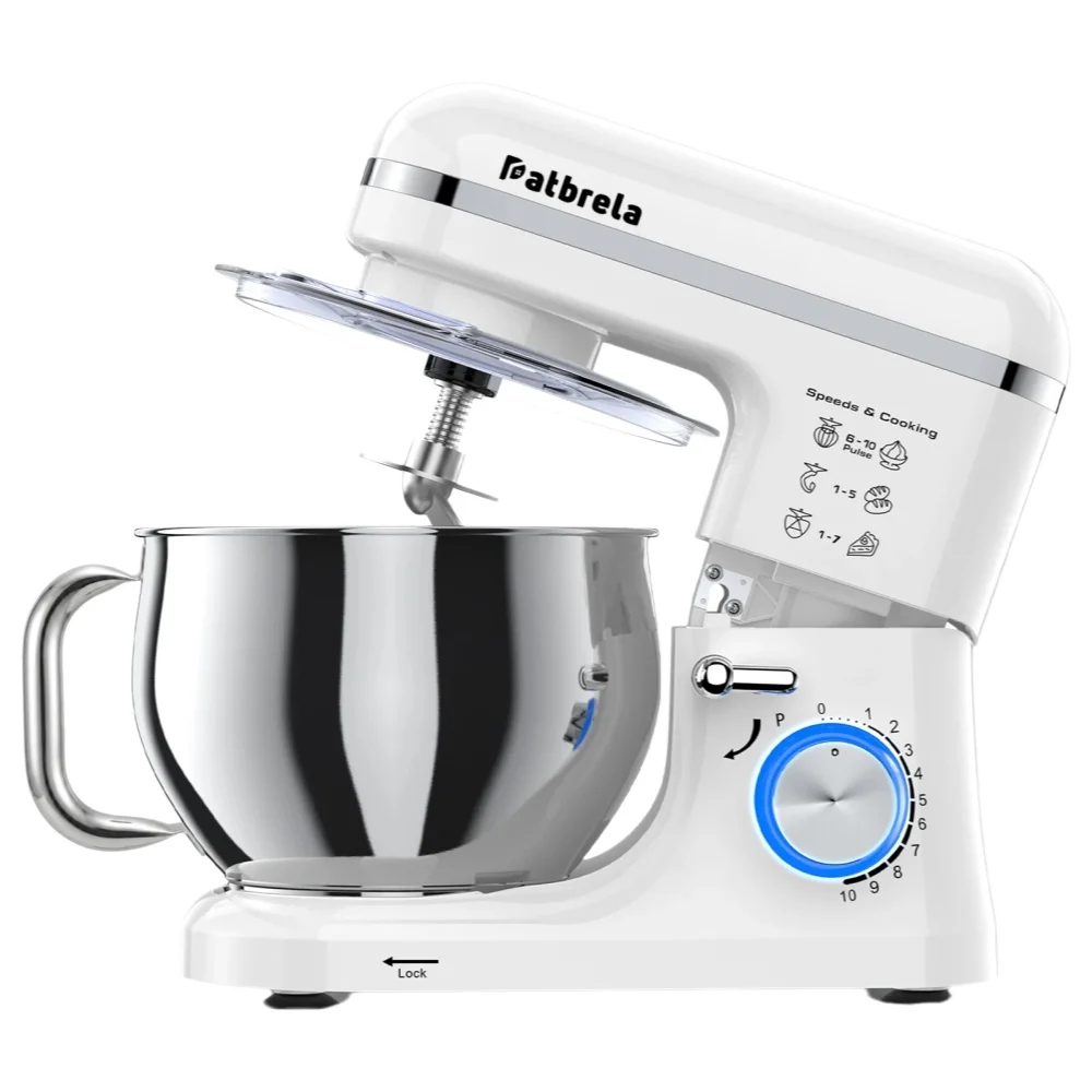 Standmixer, 5L Küchenmixer mit Edelstahlschüssel, 10 Geschwindigkeiten, Knethaken, Rührbesen & Schneebesen für Brotteig, Kuchen & Kekse, Teigknetmaschine & Planetenmixer
