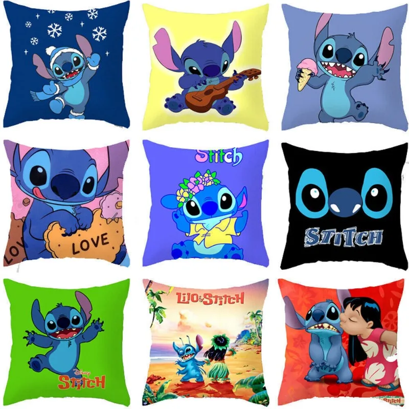 Lilo Stitch  Cushion Cover Throw Pillow Case Home Sofa Bed Decor Gift 45*45CM Peach skin polyester Pillow Case