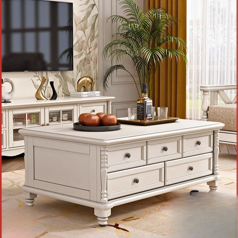 American white solid wood coffee table TV cabinet combination furniture Modern living room Nordic log Kung Fu coffee table