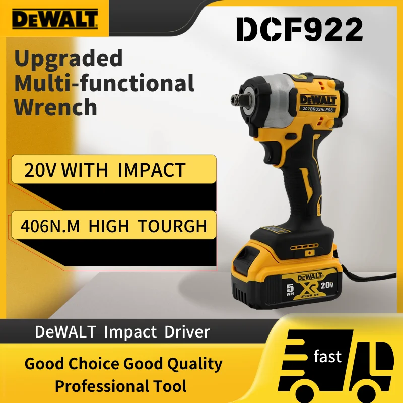 Dewalt DCF922 Бесщеточный ударный гайковерт 205 Нм Крутящий момент 20 В Зарядка литиевой батареи Беспроводной электрический ударный гайковерт Электроинструменты