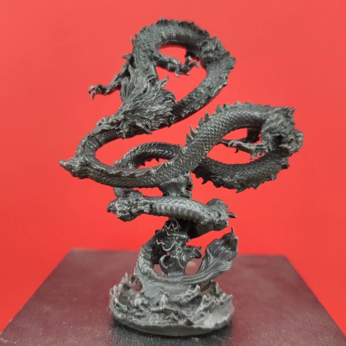 Black Oxidized Brass Dragon Statue, Chinese Zodiac Feng Shui Decor,Mini Five Claws Imperial Sculpture, Desktop Ornaments Crafts