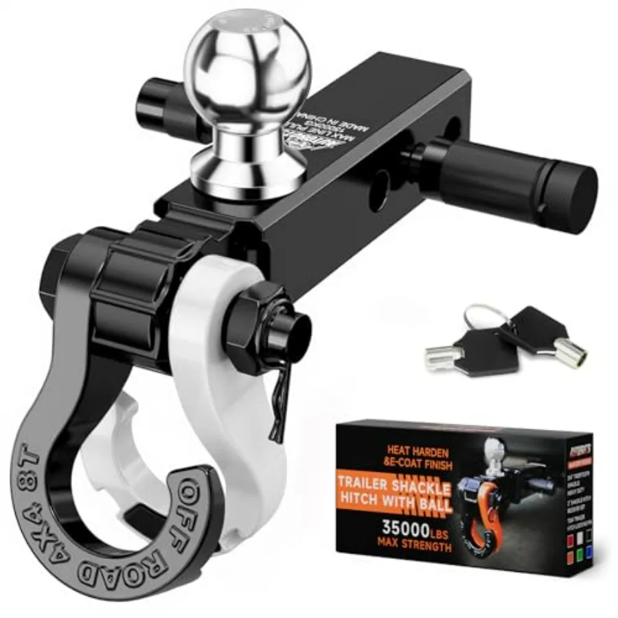 

Крепление для буксировочного крюка с 3/4-дюймовой шаклой и фиксирующим штифтом, 2 шаровых шарнира для буксировочного крюка, подходит для 2-дюймового фаркопа, белое