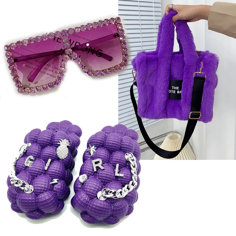 Summer 2024 Selling Personality Bubble Slippers Fashion Home Massage Sandals Women Slippers Sandals Box Sunglasses 3-piece Suit