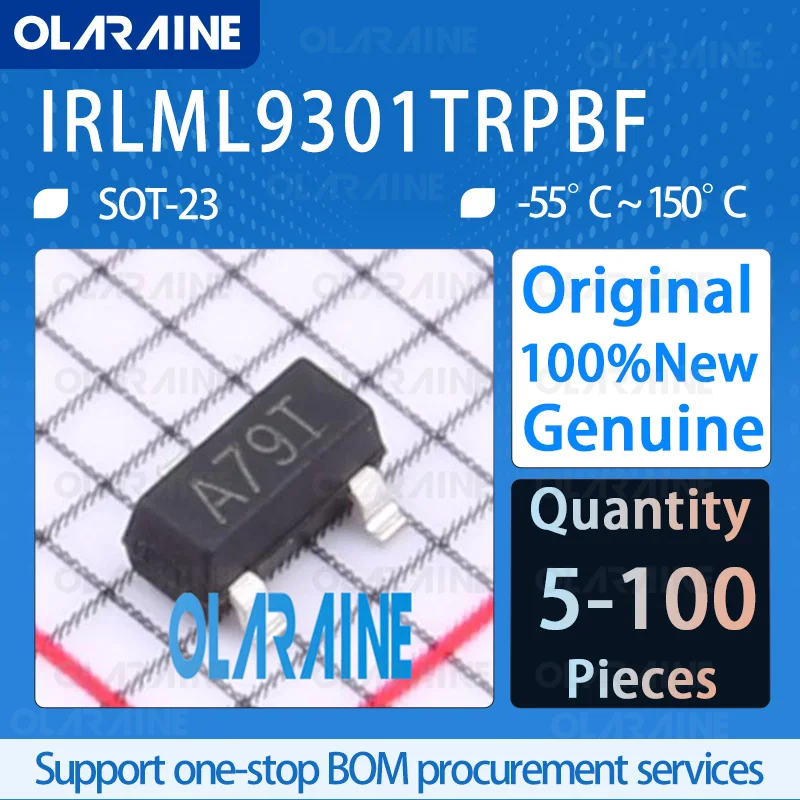 

5/10/100Pcs 100%New Original IRLML9301TRPBF SOT-23-3 Transistor Mosfit P-Channel Pole breakdown voltage 30V Drain current 3.6 A