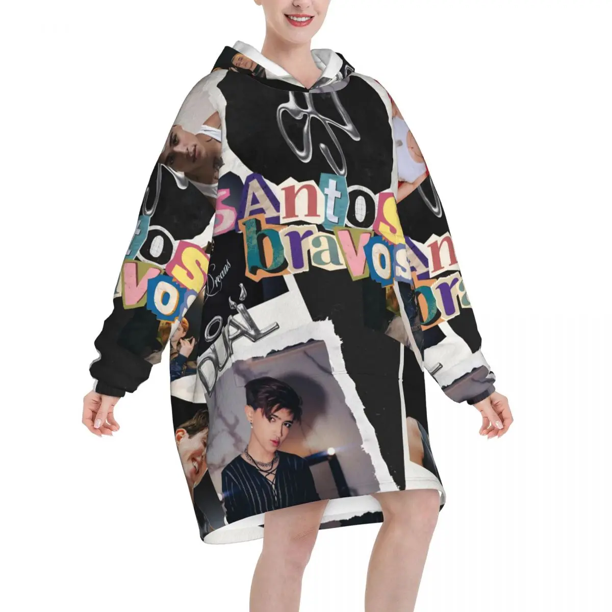 Santos Bravos Boy Group Blanket Hoodie Oversized Wearable Sweatshirt Blanket Warm Gifts for Women Girls Girlfriend