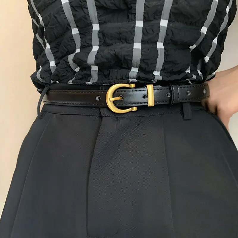 Women's Belt Trend Gold Buckle Belt Fashion Casual Versatile Thin Belt Soft PU Leather Belt Jeans Belt Gift for Mom Girlfriend