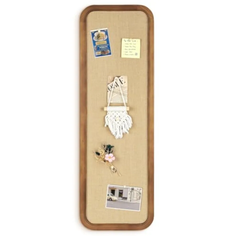 

12" x 36" Long Narrow Bulletin Board Linen Fabric Pin Board with Wooden Frame Vertical Farmhouse Wall Memo Board for Home Offic