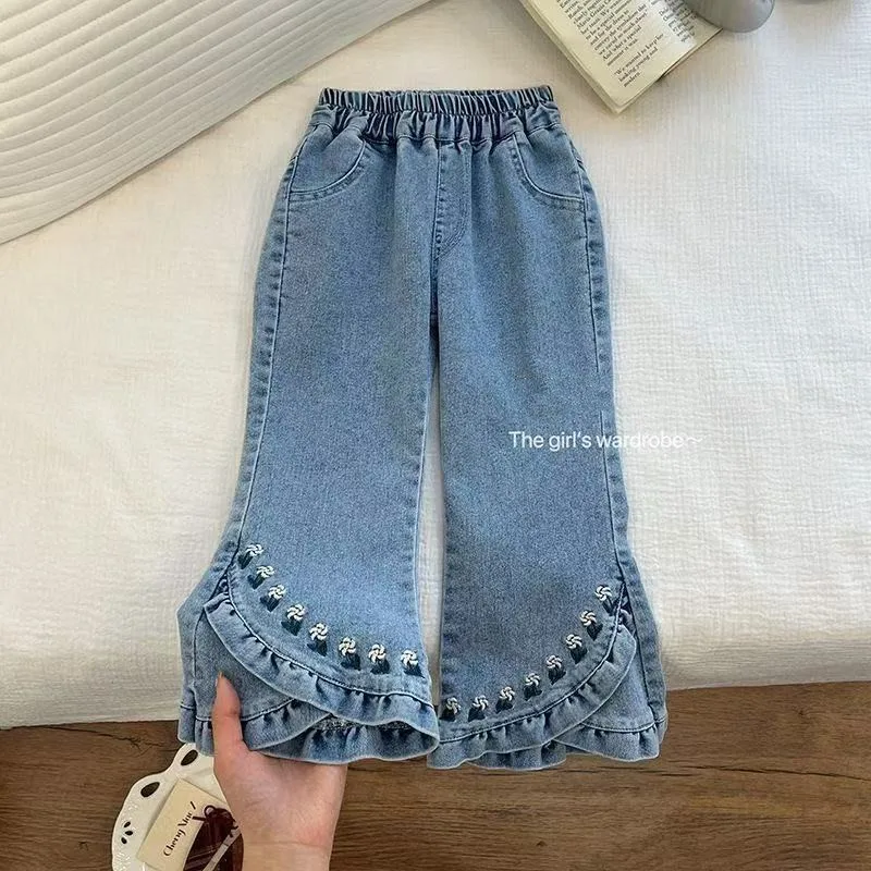 

Girls New Spring Toddler 2-7Y Girls Trendy Slim Fit Flared Denim Pants Korean Style Casual Outerwear Jeans for 90-140cm