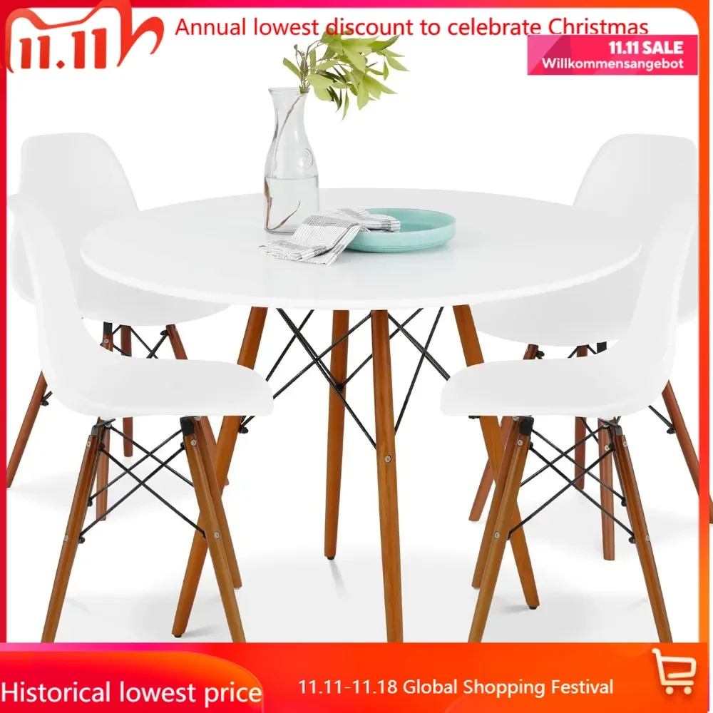 5-Piece Dining Set, Compact Mid-Century Modern Table & Chair Set for Home, Apartment w/ 4 Chairs, Plastic  kitchen table