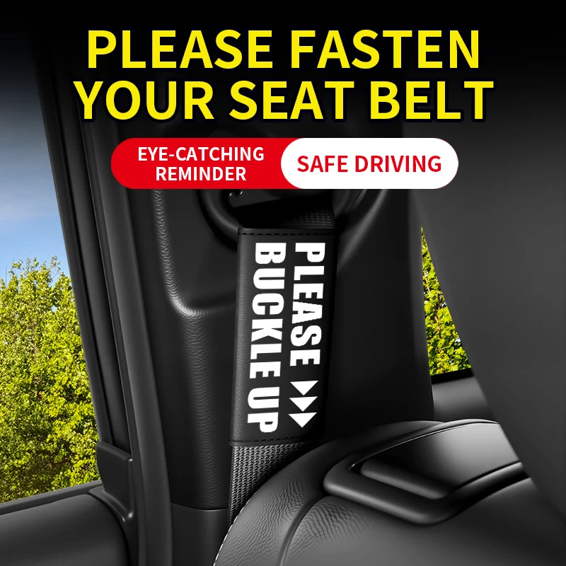 Car Seat Belt Shoulder Pad Please Buckle Up Reminder Seatbelt Cover Velcro Adjustable Safety Belt Protector Pad Interior Parts