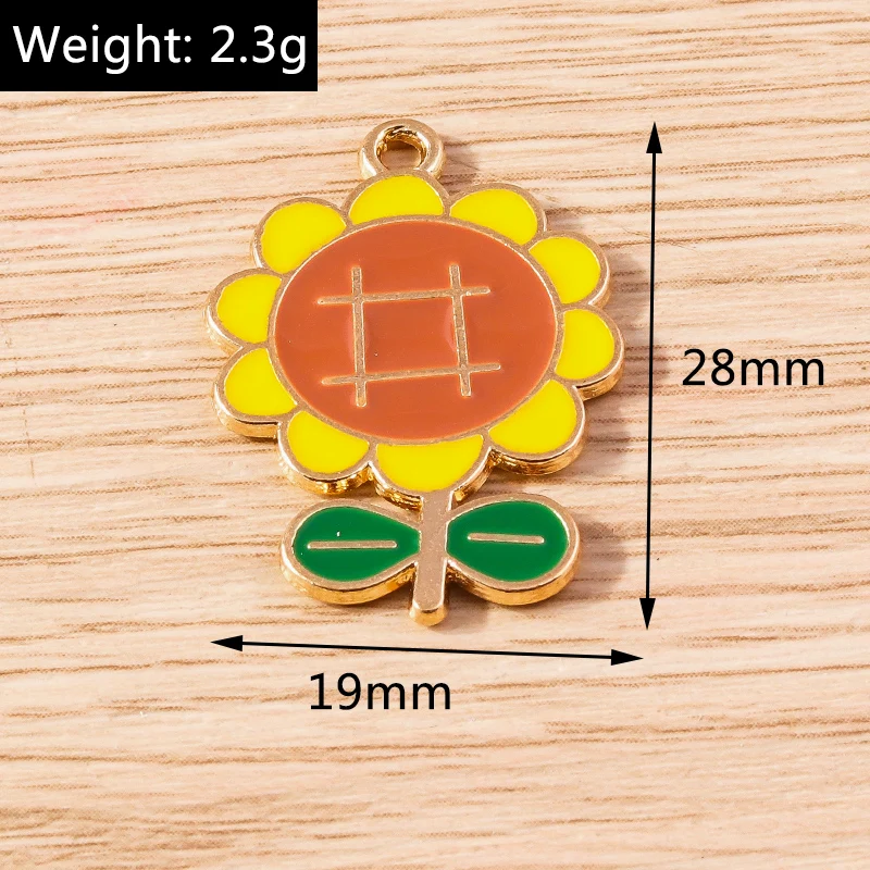 10 Stück 19 x 28 mm niedliche Blumen-Charms, Emaille-Sonnenblumen-Charms, Anhänger für Schmuckherstellung, Ohrringe, Halsketten, DIY-Bastelzubehör – Detail 1