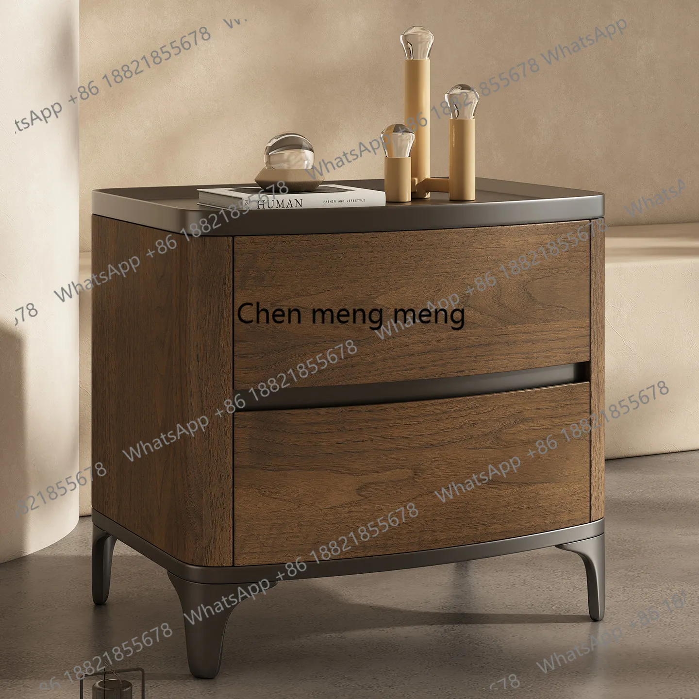 Modern simple veneer bedside table natural texture gentle atmosphere small apartment bedroom storage bedside cabinet