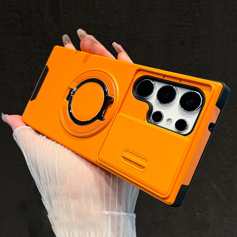 Slide Camera Protection Case For Samsung S26 S25 S24 S23 S22 FE Ultra Plus A57 A17 A56 A36 A16 A06 A55 A35 Magnetic Holder Cover