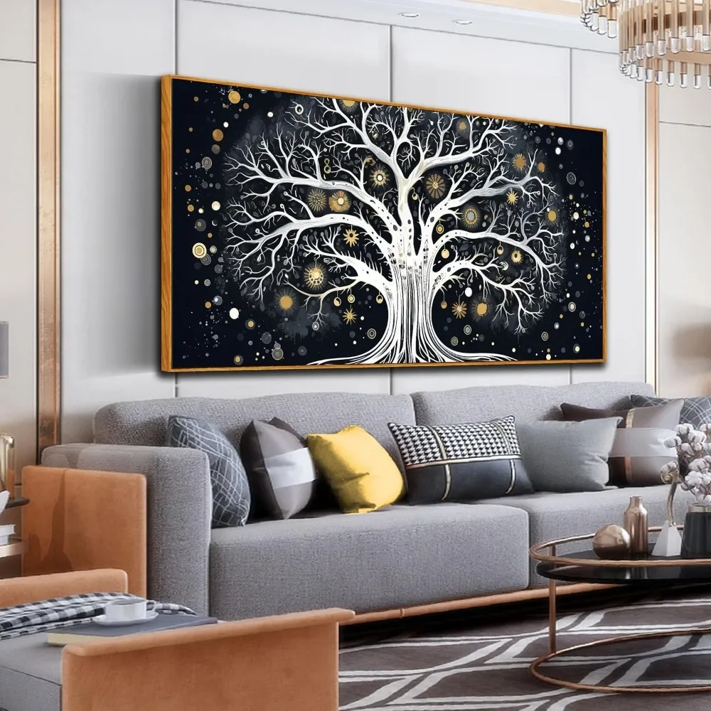 Tree of Life Canvas Wall Art - Black and White Abstract Wall Art Living Room Home Office Decor Ready to Hang Size 29