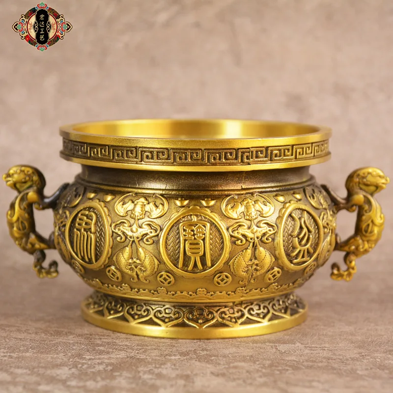 All-brass lion-ear treasure bowl, suitable for home or office, perfect for a new home or as an ornamental piece in the entryway