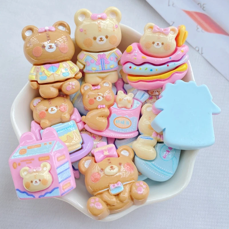 10Pcs New Cute Little Bear Series Flat Back Resin Scrapbooking DIY Jewelry Hairpin Craft Decoration Accessorie