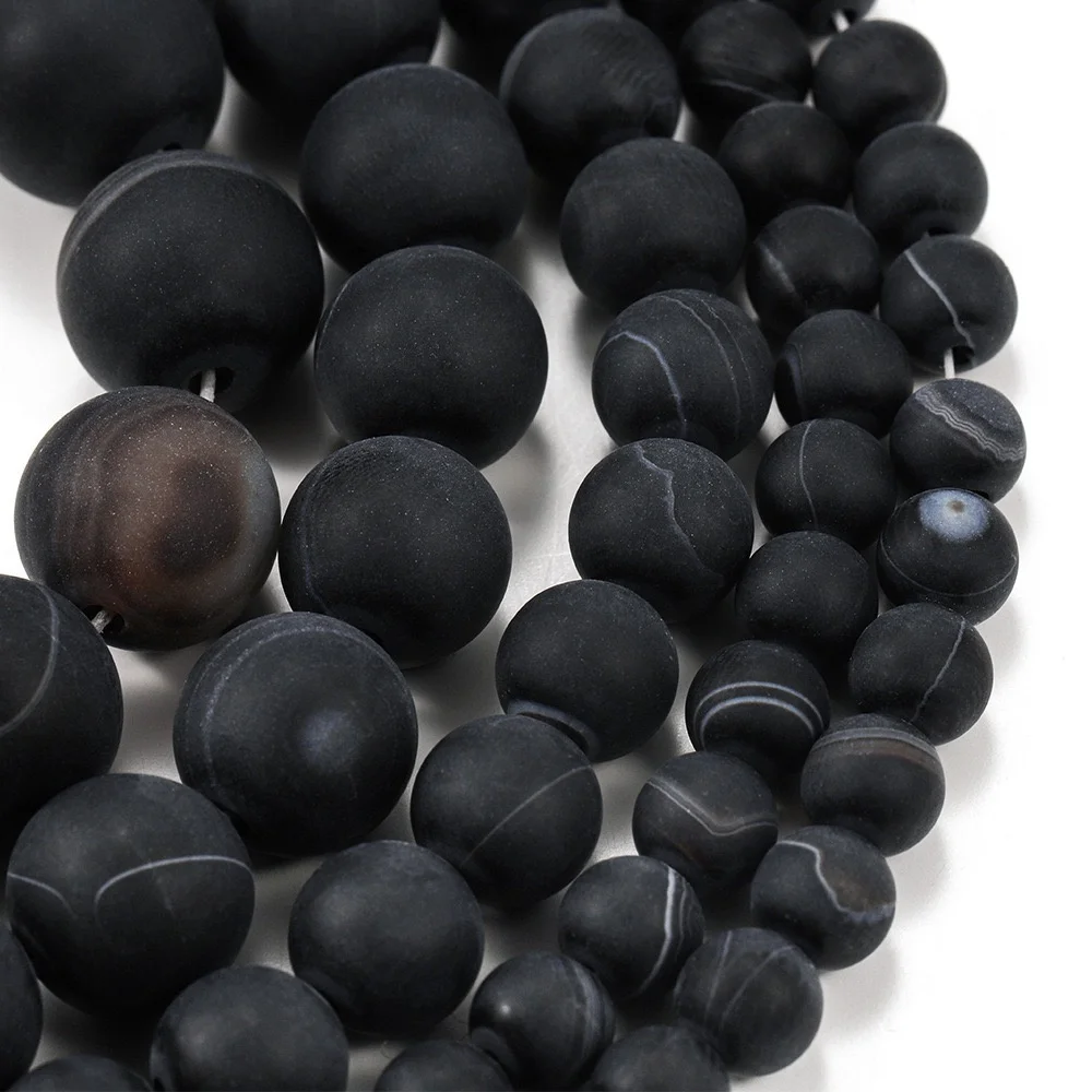 Natural Stone matte black Stripe Agate Beads for Jewelry Making DIY Necklace Bracelet Gifts 6-12mm Onyx Material Charm Fashion