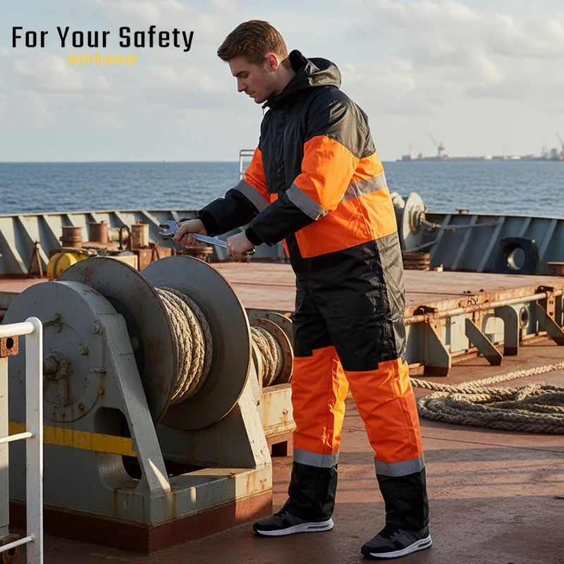 

Мужские зимние комбинезоны, мужские ветрозащитные светоотражающие комбинезоны с капюшоном, утепленный стеганый комбинезон для сотрудников экипажа, рабочая одежда в аэропорту