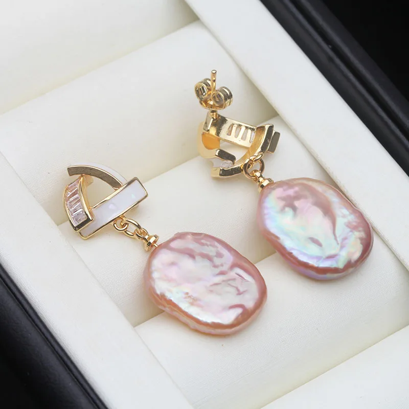 

Real Natural Large Baroque Pearl Earrings For Weman,Silver 925 Bridal Earrings With White Pearls Wife Mother Gift White Purple
